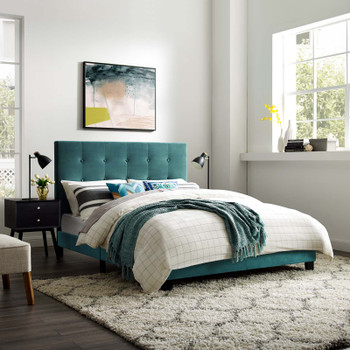 Modway Melanie Queen Tufted Button Upholstered Performance Velvet Platform Bed MOD-5822-SEA Sea Blue