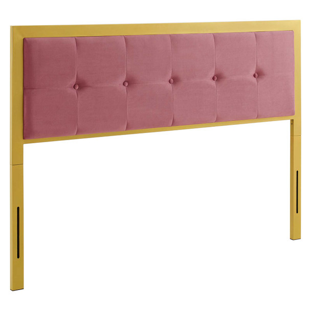 Modway Teagan Tufted Queen Performance Velvet Headboard MOD-6177-GLD-DUS In Gold & Pink