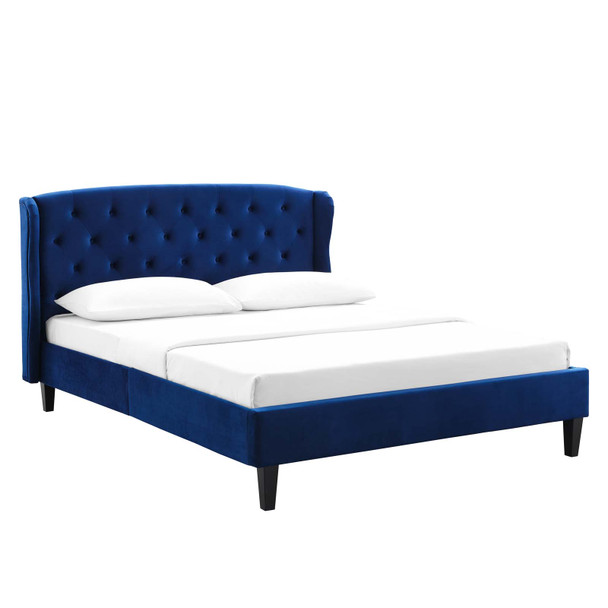 Modway Penelope Tufted Wingback Queen Performance Velvet Platform Bed MOD-6180-NAV In Navy