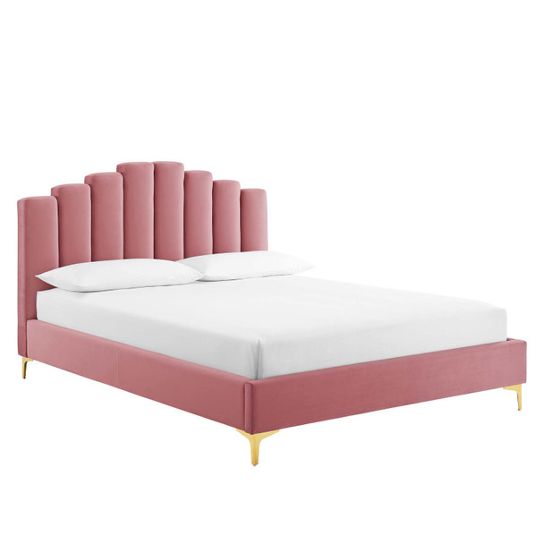 Modway Olivia Queen Performance Velvet Platform Bed in Dusty Rose MOD-6280-DUS