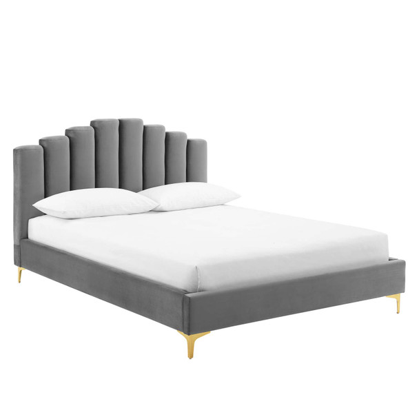 Modway Olivia Queen Performance Velvet Platform Bed in Gray MOD-6280-GRY