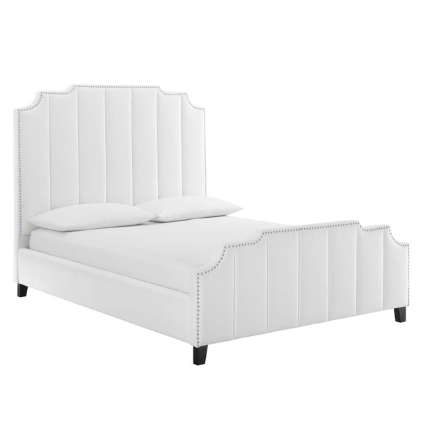 Modway Lucille Queen Performance Velvet Platform Bed in White MOD-6281-WHI