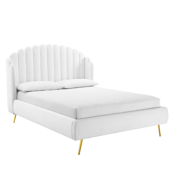 Modway Lana Queen Performance Velvet Wingback Platform Bed in White MOD-6282-WHI