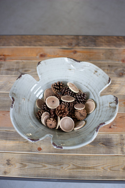 GIANT CARAMIC LEAF BOWL - GREY