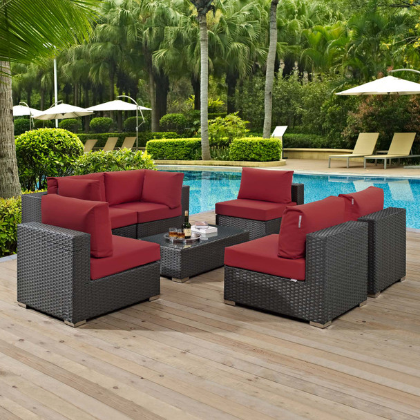 Modway Sojourn 7 Piece Outdoor Patio Sunbrella® Sectional Set in Canvas RED - EEI-1883-CHC-RED-SET