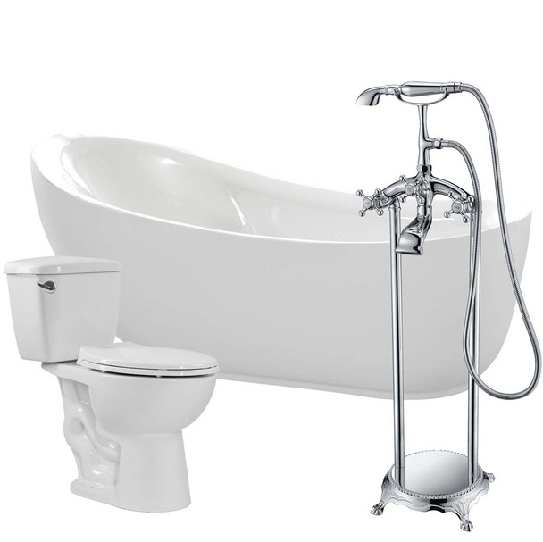ANZZI Talyah 71 in. Acrylic Soaking Bathtub with Tugela Faucet and Cavalier 1.28 GPF Toilet