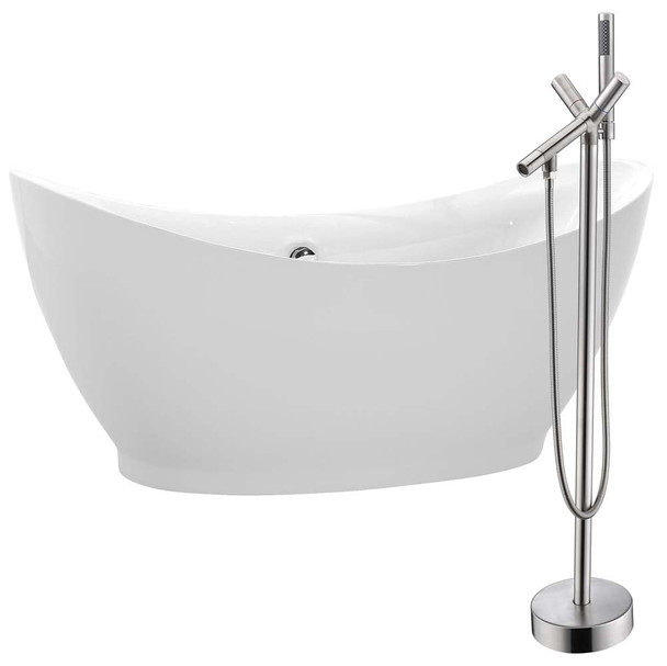 ANZZI Reginald 68 in. Acrylic Soaking Bathtub in White with Faucet in Brush Nickel - FTAZ091-0042B