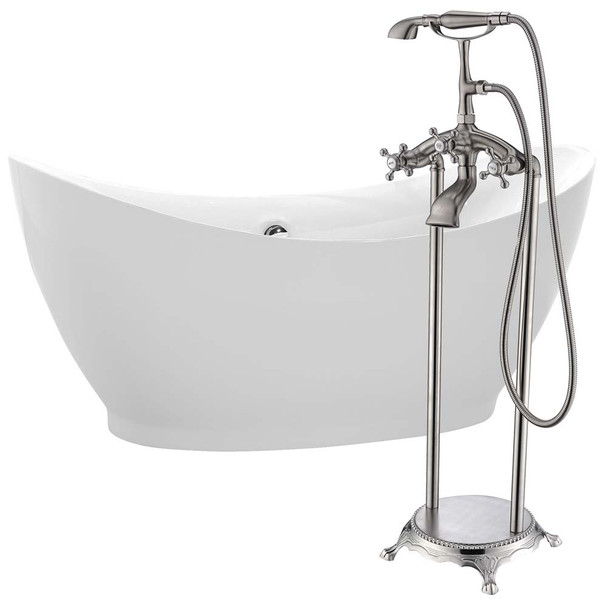 ANZZI Reginald 68 in. Acrylic Soaking Bathtub in White with Faucet in Brushed Nickel- FTAZ091-0052B