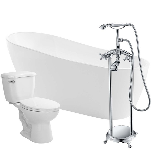 ANZZI Trend 67 in. Acrylic Flatbottom Non-Whirlpool Bathtub with Tugela Faucet and Kame 1.28 GPF Toilet
