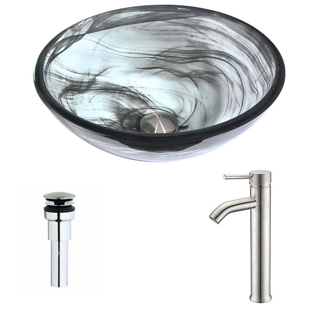 ANZZI Mezzo Series Deco-Glass Vessel Sink in Slumber Wisp with Fann Faucet in Brushed Nickel