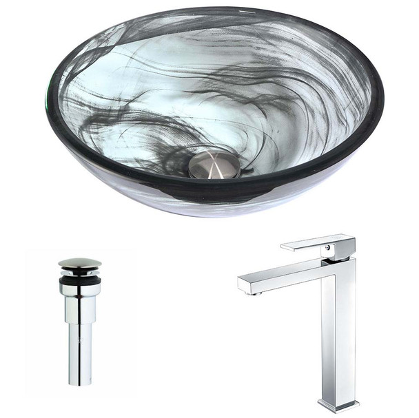ANZZI Mezzo Series Deco-Glass Vessel Sink in Slumber Wisp with Enti Faucet in Polished Chrome
