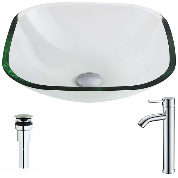 ANZZI Cadenza Series Deco-Glass Vessel Sink in Lustrous Clear with Fann Faucet in Chrome