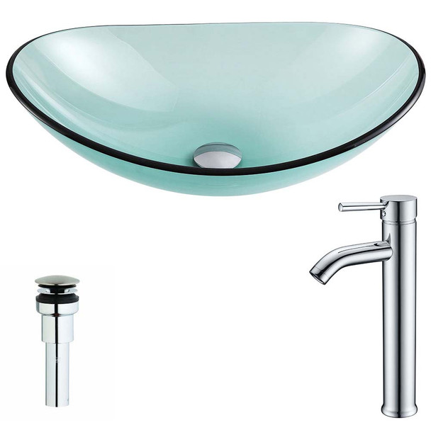 ANZZI Major Series Deco-Glass Vessel Sink in Lustrous Green with Fann Faucet in Chrome