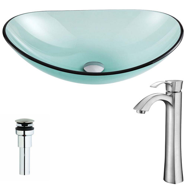 ANZZI Major Series Deco-Glass Vessel Sink in Lustrous Green with Harmony Faucet in Brushed Nickel