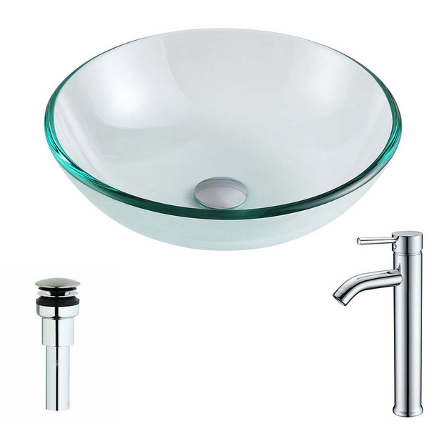 ANZZI Etude Series Deco-Glass Vessel Sink in Lustrous Clear with Fann Faucet in Chrome