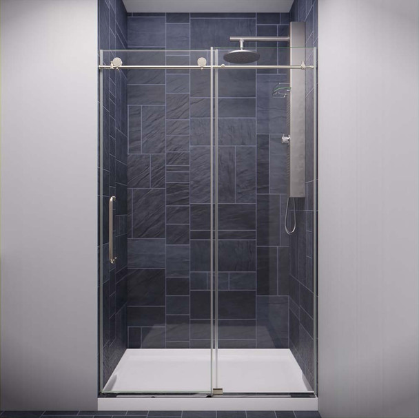 ANZZI Madam Series 48 in. by 76 in. Frameless Sliding Shower Door in Brushed Nickel with Handle - SD-AZ13-01BN