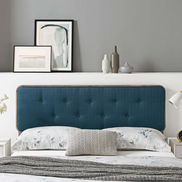 MODWAY Collins Tufted Queen Fabric and Wood Headboard MOD-6234 Gray Azure