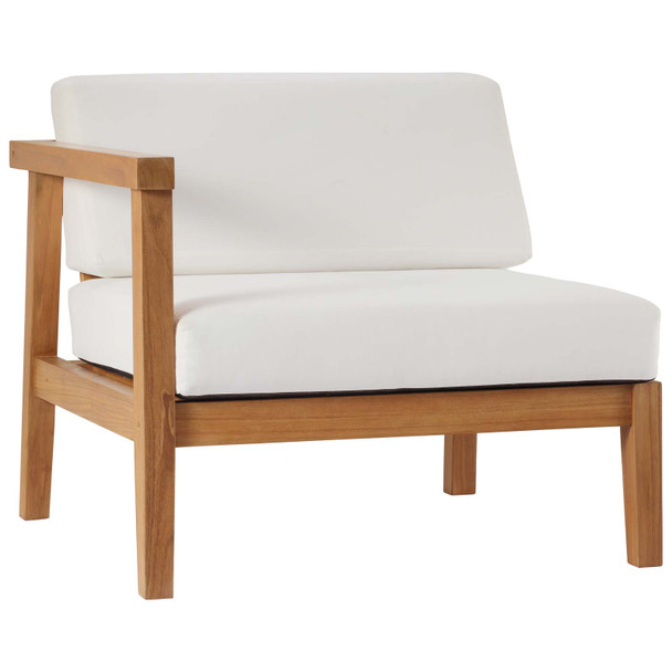 Modway Bayport Outdoor Patio Teak Wood Left-Arm Chair EEI-4128-NAT-WHI