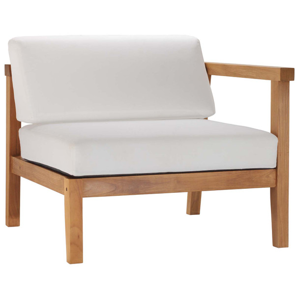 Modway Bayport Outdoor Patio Teak Wood Right-Arm Chair EEI-4129-NAT-WHI