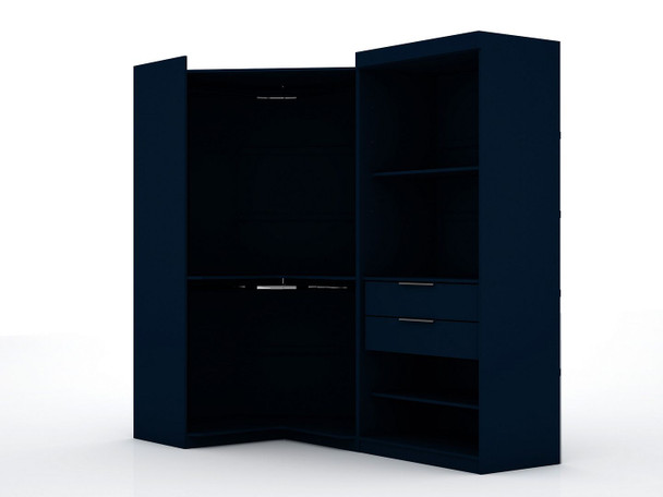 Manhattan Comfort 110GMC4 Mulberry Open 2 Sectional Modern Corner Wardrobe Closet with 2 Drawers- Set of 2 in Tatiana Midnight Blue