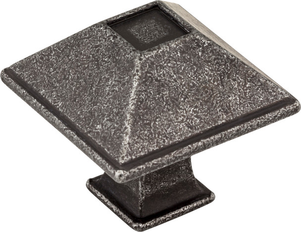Jeffrey Alexander 1-1/4" Overall Length Distressed Antique Silver Square Tahoe Cabinet Knob 602S-SIM