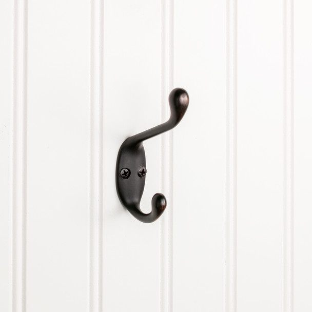 Elements 3-3/8" Brushed Oil Rubbed Bronze Small Transitional Double Prong Wall Mounted Hook YD40-337DBAC