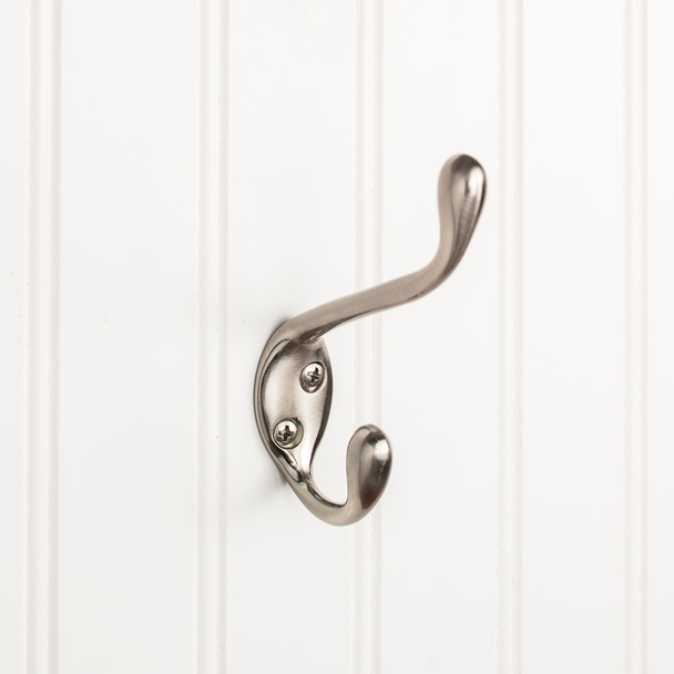 Elements 4-1/2" Satin Nickel Large Transitional Double Prong Wall Mounted Hook YD40-450SN