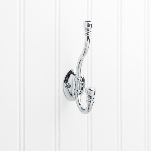 Elements 5-3/16" Polished Chrome Ringed Contemporary Double Prong Wall Mounted Hook YD50-518PC