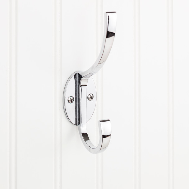 Elements 5-7/8" Polished Chrome Flared Transitional Double Prong Wall Mounted Hook YD55-587PC