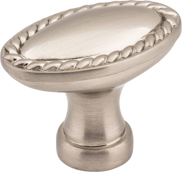Elements 1-3/8" Overall Length Satin Nickel Oval Rope Detailed Lindos Cabinet Knob Z115L-SN