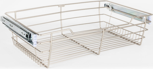 Hardware Resources Satin Nickel Closet Pullout Basket with Slides 16"D x 29"W x 6"H POB1-16296SN