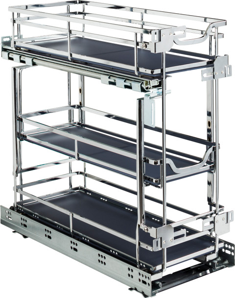 Hardware Resources 8" Polished Chrome STORAGE with STYLE Metal "No Wiggle" Under Drawer Base Pullout, Preassembled with Soft-close Slides SWS-DBPO8PC