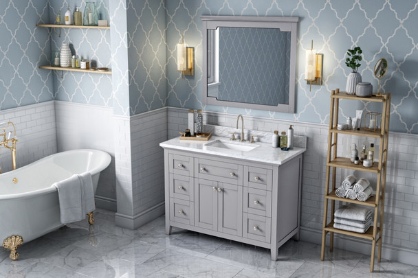 Jeffrey Alexander 48" Grey Chatham Vanity, White Carrara Marble Vanity Top, undermount rectangle bowl VKITCHA48GRWCR