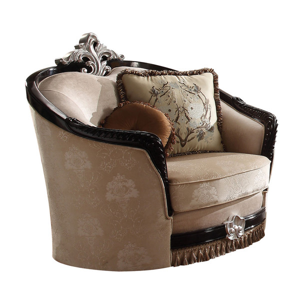 ACME Ernestine Chair w/2 Pillow, Tan Fabric & Black