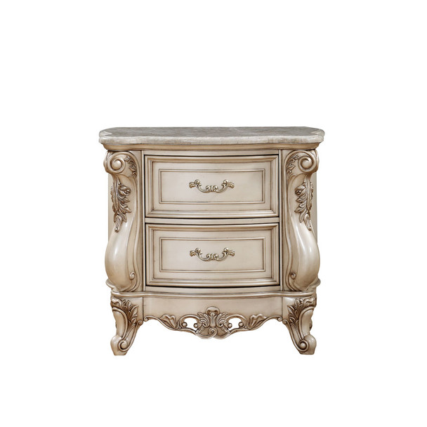 ACME Gorsedd Nightstand w/Marble Top, Marble & Antique White