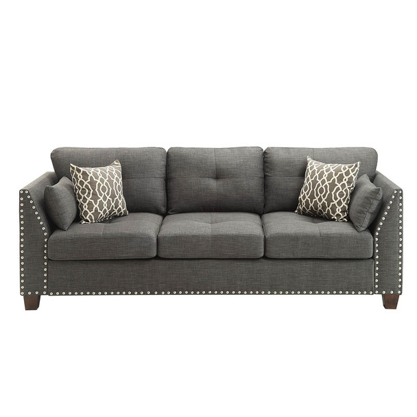 ACME Laurissa Sofa w/4 Pillows, Light Charcoal Linen