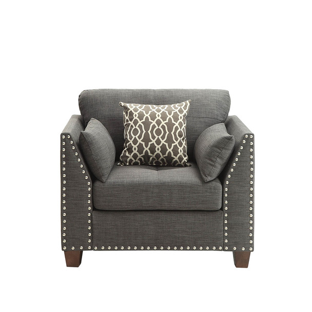 ACME Laurissa Chair w/3 Pillows, Light Charcoal Linen