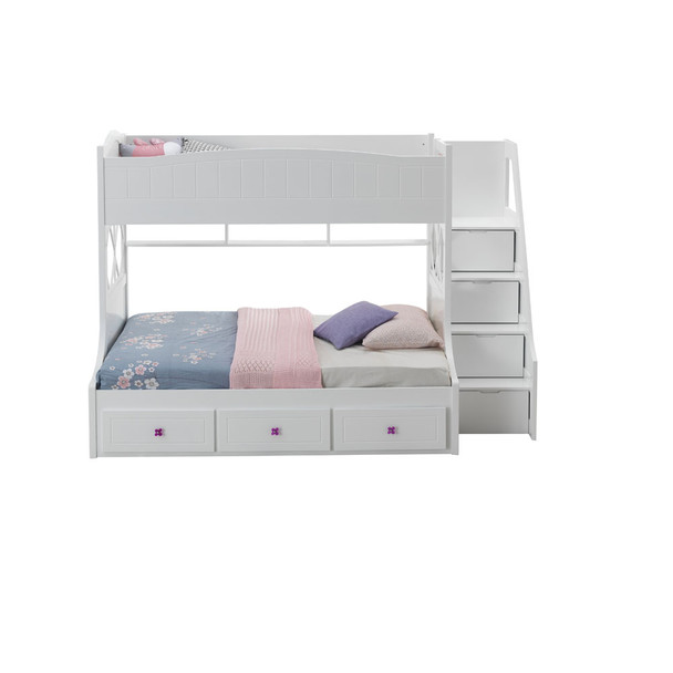 ACME Meyer Twin/Full Bunk Bed w/Storage Ladder & Drawers, White