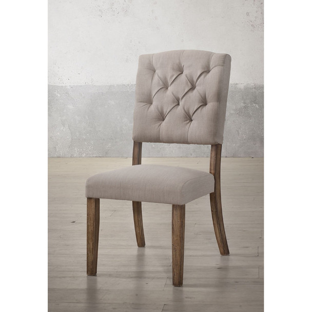 ACME 66187 Bernard Side Chair (Set-2), Cream Linen & Weathered Oak