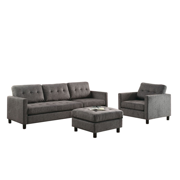 ACME 53315 Ceasar Sectional Sofa (Rev. Ottoman), Gray Fabric (1Set/2Ctn)