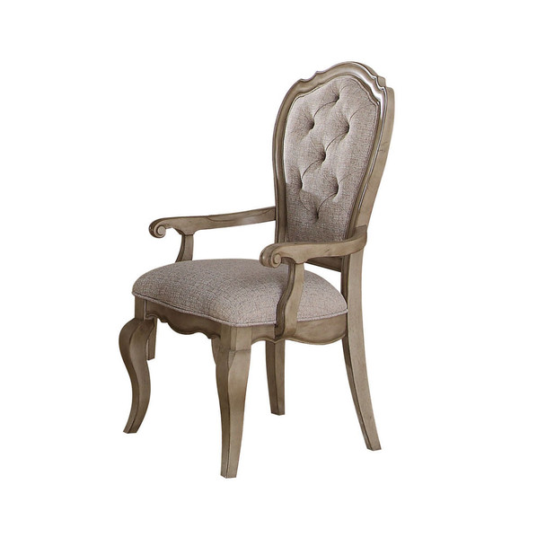 ACME 66053 Chelmsford Arm Chair (Set-2), Beige Fabric & Antique Taupe