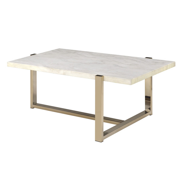 ACME 83105 Feit Coffee Table, Faux Marble & Champagne