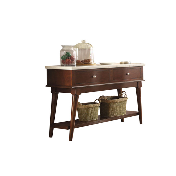 ACME 72823 Gasha Server, White Marble & Walnut