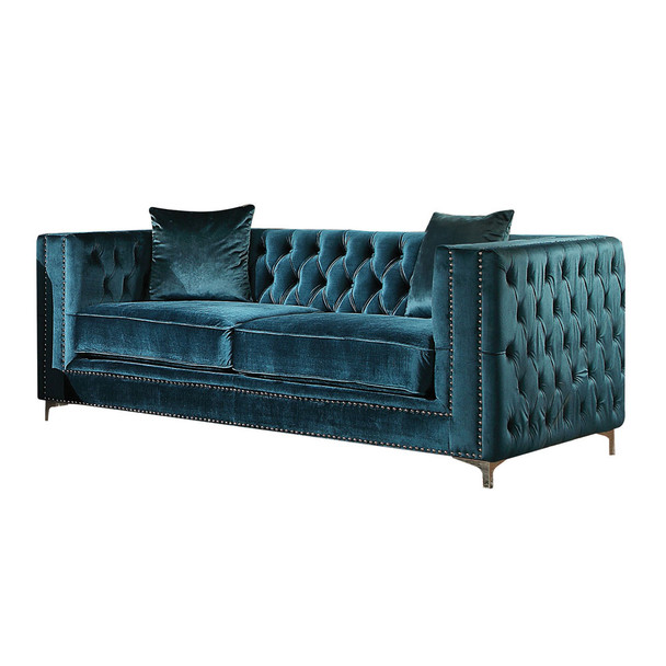 ACME 52791 Gillian Loveseat w/2 Pillows, Dark Teal Velvet