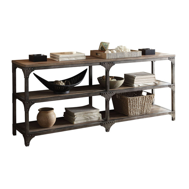 ACME 72680 Gorden Console Table, Weathered Oak & Antique Silver