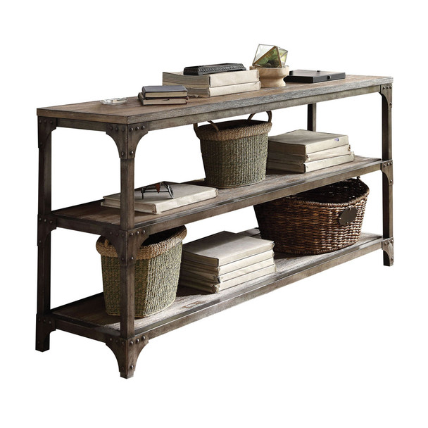 ACME 72685 Gorden Console Table, Weathered Oak & Antique Silver