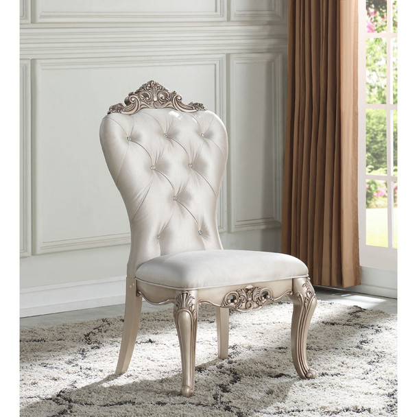 ACME 67442 Gorsedd Side Chair (Set-2), Cream Fabric & Antique White