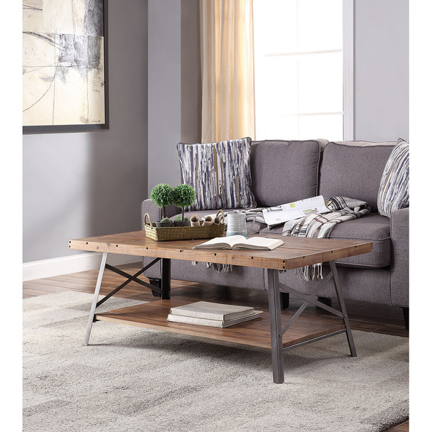 ACME 81175 Ikram Coffee Table, Weathered Oak & Sandy Black