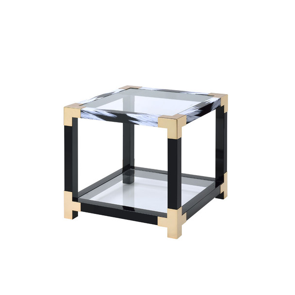 ACME 81002 Lafty End Table, White Brushed & Clear Glass