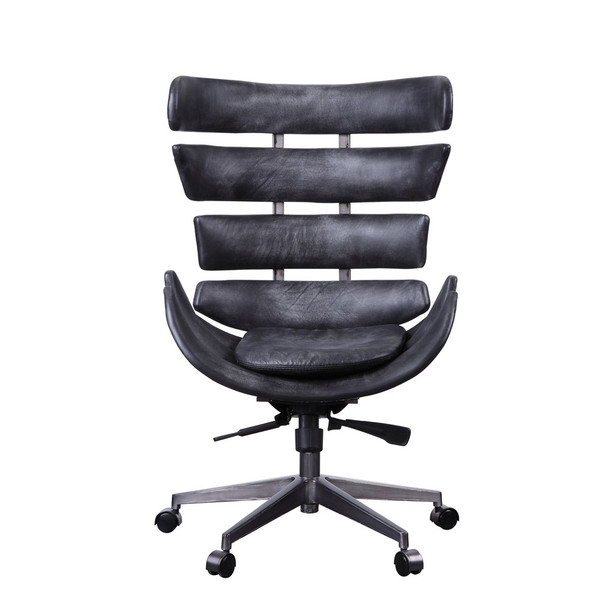 ACME 92552 Megan Executive Office Chair, Vintage Black Top Grain Leather & Aluminum